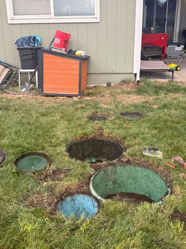 The risers opened in the back garden, lids set aside on the grass and one access left open.